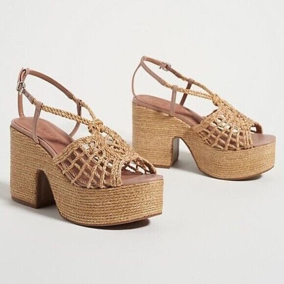 Vicenza Anthropologie Melissa Woven Platform Sandals In Boho Beige‎ Size US 6 - Picture 1 of 16